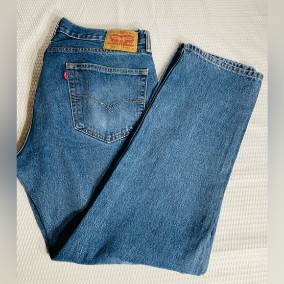 Other - Levis 505 men’s jeans 36x32 straight leg classic blue pants distress fa…